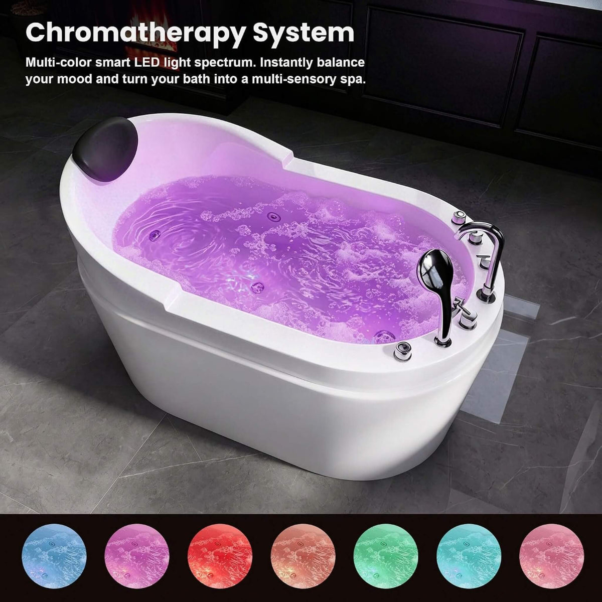 Aqualis Large Premium Acrylic Whirlpool Tub With Air Jets Pillow And Seat (SAK17326)