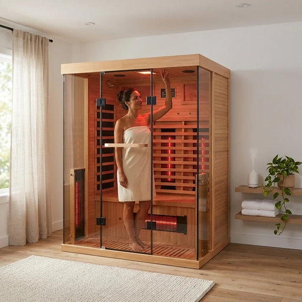 Infrared Sauna Cabin Designed for Home Wellness, Dual Glass Front, Full-Body Heating Panels, 5-Year Warranty